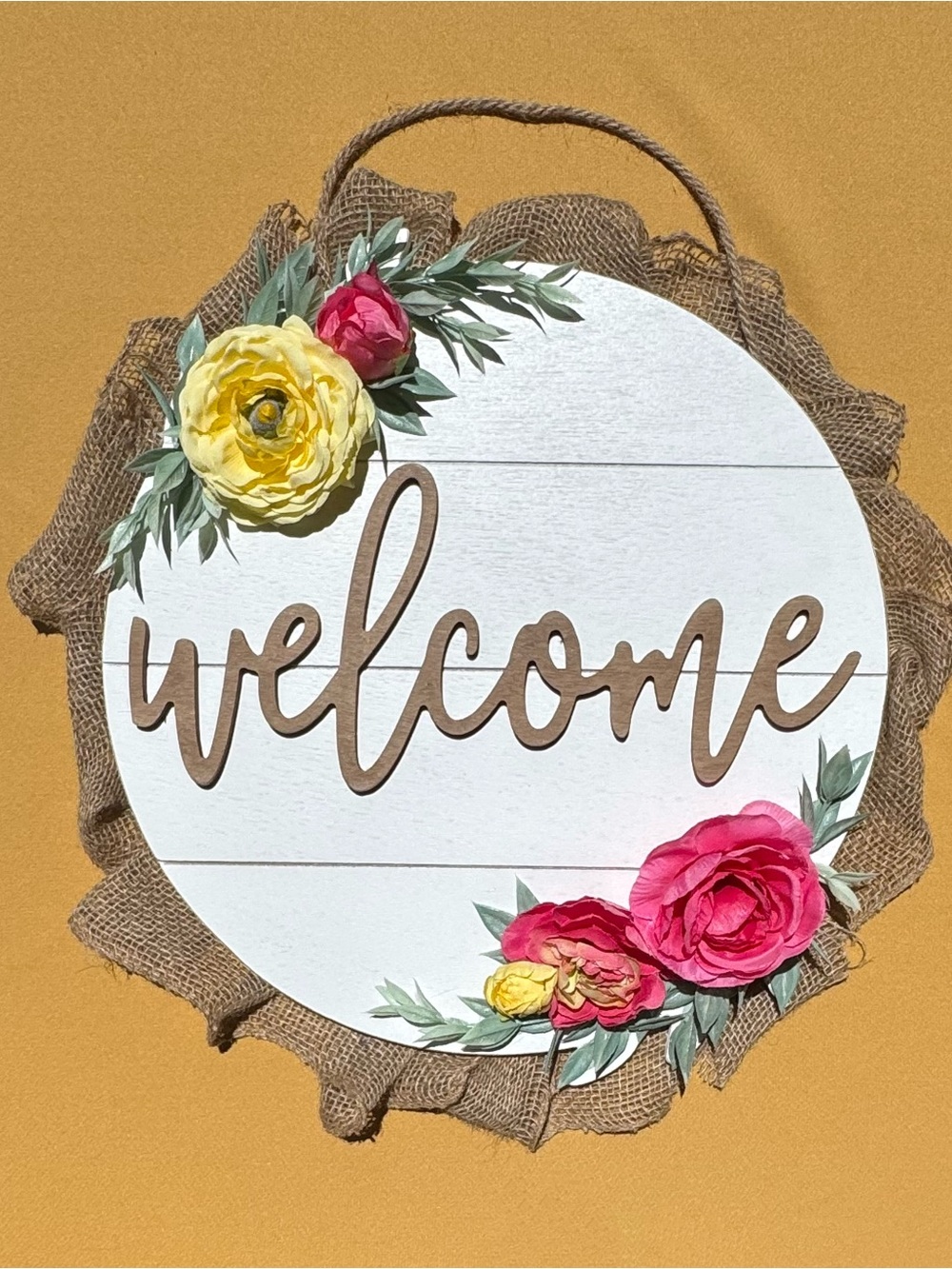 Welcome Floral Summer Boho Rustic Farmhouse Front Door Entryway Wall Sign
